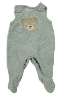 Světleolivovošedé kárované sametové dupačky s medvídkem C&A