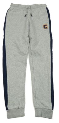 Šedo-tmavomodré melírované chino tepláky s písmenkem YIGGA