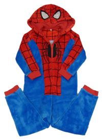 Modro-červená plyšová kombinéza s pavoukem a kapucí - Spider-man