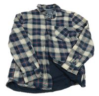 Smetanovo-petrolejovo-tmavomodro/oranžová kostkovaná podšitá košilová bunda Next