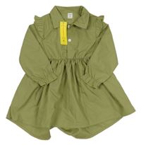 Nové - olivové šaty s volánky a límečkem SHEIN