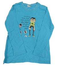 Azurové triko s klukem a počítačem a nápisy Kids