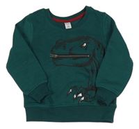 Smaragdová teplá mikina s dinosaurem dopodopo