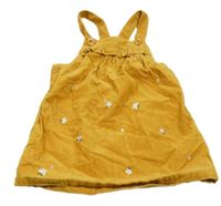 Okrové manšestrové šaty s kytičkami a volánkem St. Bernard