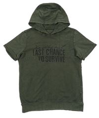 Tmavokhaki melírovaná mikina s nápisy a kapucí POCOPIANO