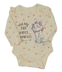 Smetanovo-růžové puntíkaté body s 3D kočičkou Marií a volánky PRIMARK