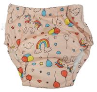 Světlerůžové učící kalhotky s jednorožci a duhami a balonky