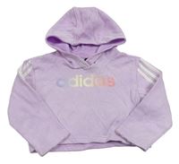 Lila crop mikina s nápisem a kapucí Adidas