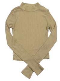 Hnědé žebrované crop triko se stojáčkem New Look