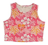 Tmavorůžový květovaný crop top Shein