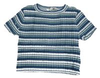 Petrolejovo-světlemodro-zelené pruhované žebrované pletené crop tričko H&M