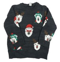 Antracitový melírovaný svetr s medvědy zn. Tu