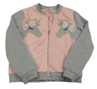 Růžovo-šedá propínací mikina s jednorožci zn. Shein