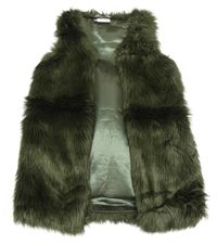 Khaki kožešinová podšitá dlouhá vesta Next