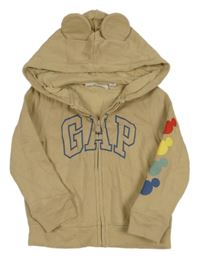 Písková propínací mikina s Mickeym na rukávu a kapucí GAP