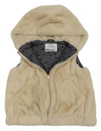 Béžová kožešinová zateplená vesta s kapucí Zara
