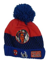 Červeno-modrá pletená čepice se Spidermanem a bambulí Marvel