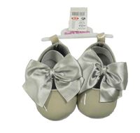 Nové - Šedé lakované capáčky s mašlí vel. 17