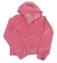 Tmavorůžová plyšová propínací crop mikina se srdcem a kapucí Primark