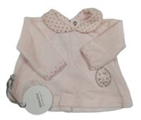 Nové - Světlerůžové sametové triko s límečkem s puntíky