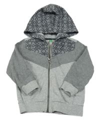 Šedá melírovaná propínací mikina se vzoram a šusťákovou kapucí Benetton