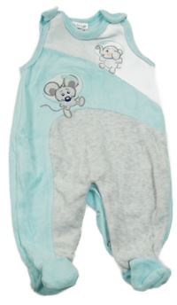 Světlemodro-světlešedo-bílé sametové dupačky se slonem a myškou Ergee