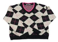 Černo-světlešedo-neonově růžový károvaný crop svetr M&S
