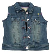 Tmavomodrá riflová podšitá vesta s flitry