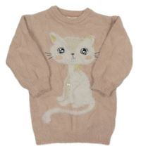 Starorůžové chlupaté svetrové šaty s kočkou C&A