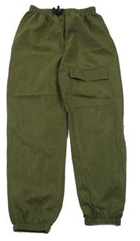 Khaki šusťákové cuff kalhoty s kapsou