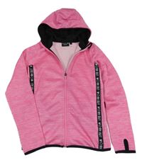 Neonově růžová melírovaná žebrovaná sportovní propínací mikina s kapucí Ergeenomixx