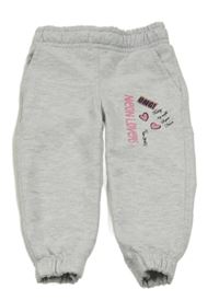 Šedé melírované tepláky s nápisem a srdíčky
