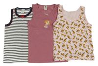 3x košilka - bílo-tmavomodrá pruhovaná + starorůžová se Skye + růžová s tygry