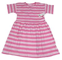 Nové - Růžové pruhované bavlněné šaty F&F