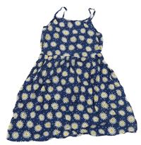Tmavomodré květované lehké šaty se srdíčky Primark