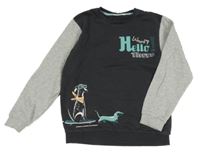 Antracitovo-šedá mikina s nápisem a psy Kids