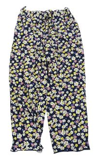 Tmavomodro-barevné květované lehké kalhoty C&A