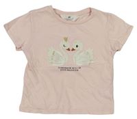Světlerůžové tričko s labutěmi zn. H&M