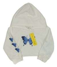 Nové - bílá lehká crop mikina s motýlkem a kapucí shein