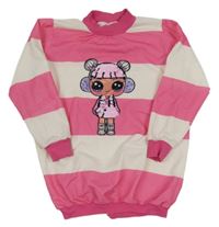 Růžovo-bílá pruhovaná lehká dlouhá mikina s L.O.L.