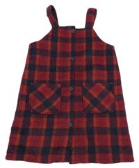 Červeno-tmavomodré kostkované vlněné propínací šaty F&F