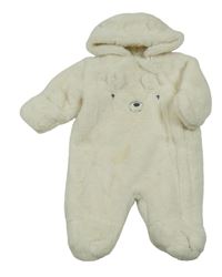 Smetanová kožešinová zateplená kombinéza s medvědem a kapucí Nutmeg