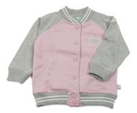 Růžovo-šedá propínací mikina s nápisem 