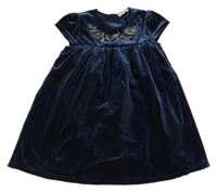 Tmavomodré sametové šaty s výšivkou Pep&Co