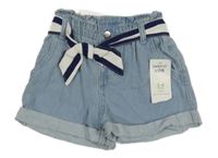 Nové - světlemodré riflové kraťasy s bílo-tmavomodrým páskem Pep&Co