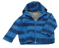 Tmavomodro-modrá šusťáková jarní pruhovaná bunda s logem a kapucí Quiksilver