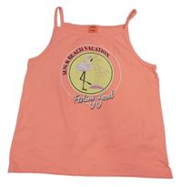 Neonově oranžový top s plameňákem Y.F.K.