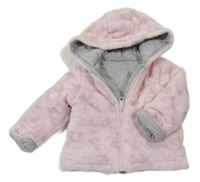 Růžová plyšová zateplená propínací mikina s labutěmi a kapucí Matalan