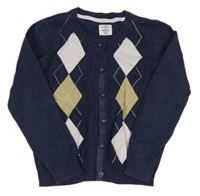 Tmavomodrý propínací svetr s kárami H&M