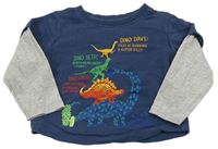 Tmavomodrá mikina s dinosaury a bavlněnými rukávy Miniclub